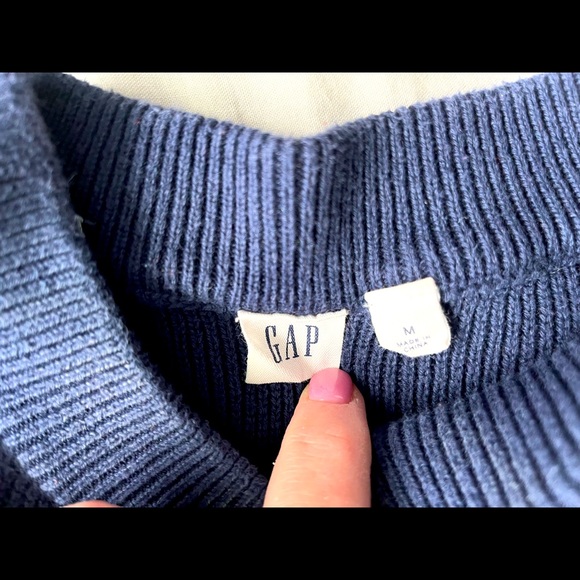 GAP long sleeve sweater. Blue with white stripes and buttons on top. Medium. - Picture 3 of 3